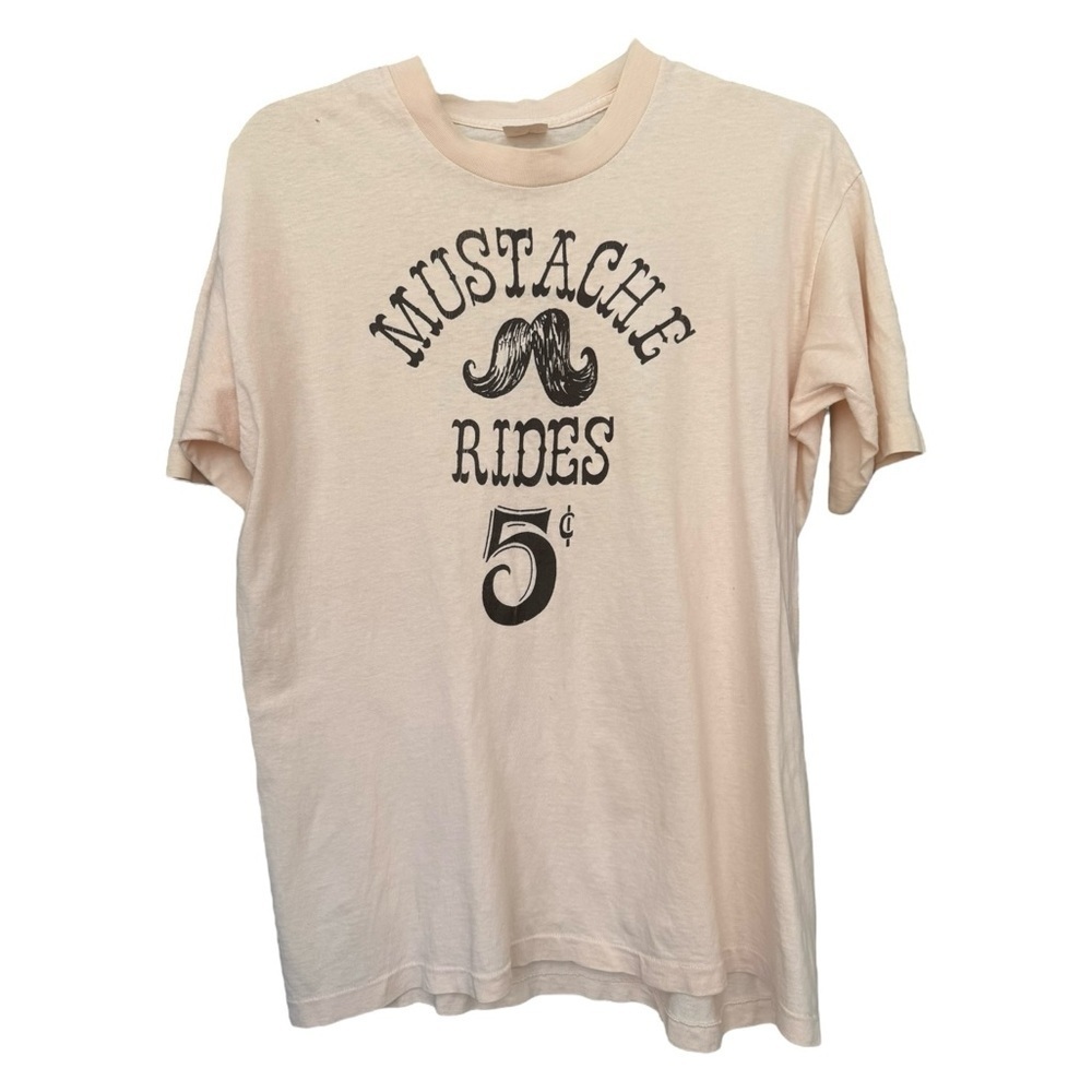 Vintage 70s Mustache Rides 5 Cents Size Large Medium Single Stitch
